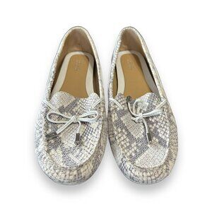 Michael Kors White Gray Snake Print Leather Loafers slip on bow